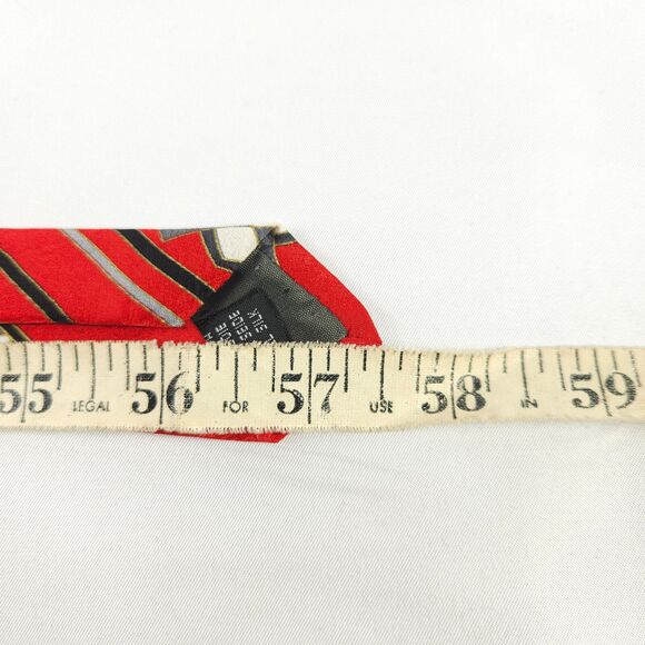 Bachrach Red Black Abstract Geometric Silk Mens Tie 57.5" x 4" Made In Italy - Picture 6 of 6